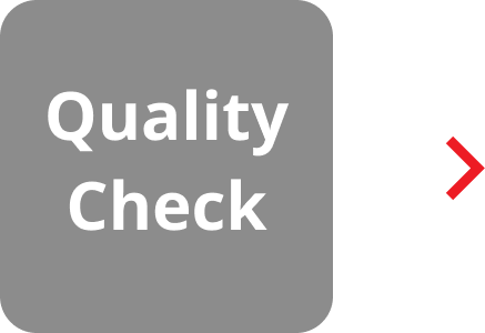 the text "quality check" on a dark grey square, with a red arrow pointing right.